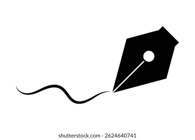 hand drawn writing and lettering fountain nib pen icon on white background.