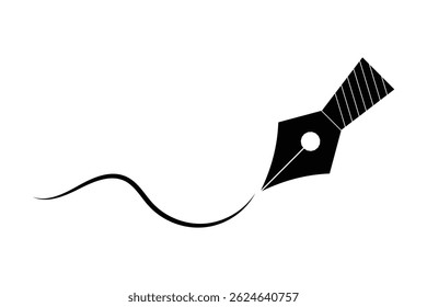 hand drawn writing and lettering fountain nib pen icon on white background.