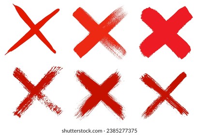 Marcas X dibujadas a mano.Conjunto de signo X de Grunge rojo.