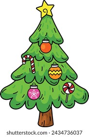 Hand drawn x mas tree character illustration, vector