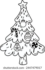 Hand drawn x mas tree character illustration, vector