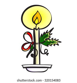 Hand drawn xmas candle on the white background. Vector illustration