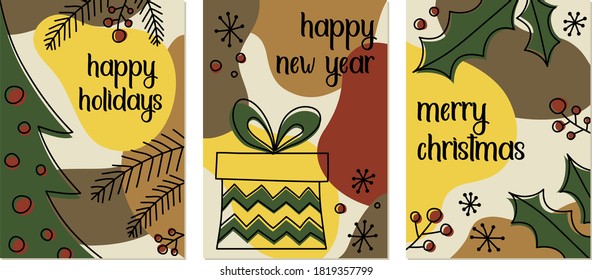 Elementos de Navidad dibujados a mano, feliz año nuevo, felices vacaciones, garabatos de invierno