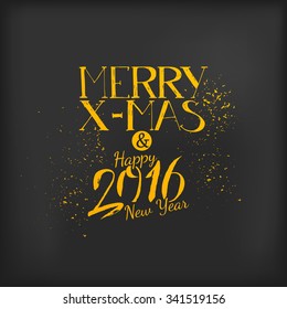 Hand drawn Xmas lettering at blackboard. Grunge style vector. Christmas holidays illustration with text greetings. Vector lettering. 