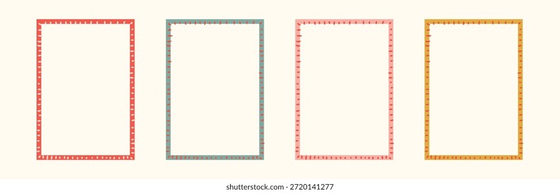 Dibujado a mano xmas rojo, marco verde con doodle, luces, puntos. Fronteras de línea caprichosas para Navidades felices, año Nuevo, cumpleaños, boda, cartel. Ilustración vectorial minimalista de Antiguas.