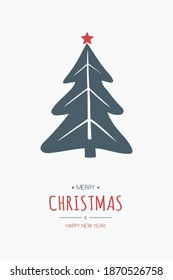 Hand drawn Xmas tree with wishes. Christmas greeting card. Vector