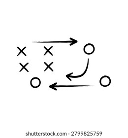 Hand drawn xs and os strategy diagram arrows movement plan vector