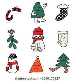 hand drawn y2k christmas cute character illustration
