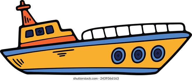 Hand Drawn Yacht or private boat in flat style isolated on background