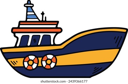 Hand Drawn Yacht or private boat in flat style isolated on background