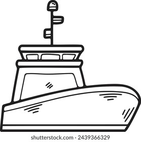 Hand Drawn Yacht or private boat in flat style isolated on background