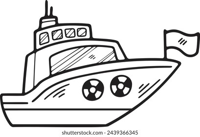 Hand Drawn Yacht or private boat in flat style isolated on background