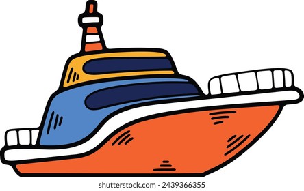 Hand Drawn Yacht or private boat in flat style isolated on background