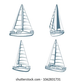 
Hand drawn yacht sailboat or sailing ship. Sail boats vector illustrations set.
Set of boats with sails. Sea yachts. Extreme lifestyle.