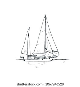 Hand drawn yacht in sketch style isolated on white background. Vector illustration.