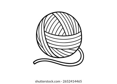 Bola de fio desenhada à mão com ilustração de vetor de extremidade solta no fundo branco