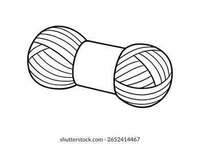 Ilustração de vetor de bola de fio desenhada à mão sobre fundo branco, suprimentos de tricô