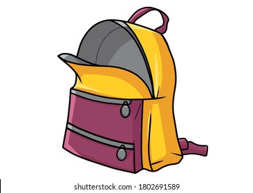 Hand drawn yellow backpack isolated on white