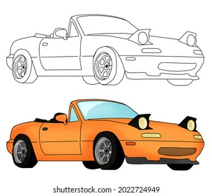 Hand drawn yellow car with sketch vector illustration.