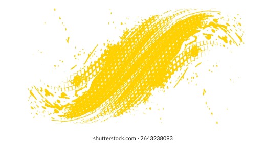 A tinta de cor amarela desenhada à mão pinta pinceladas traçados isolados texto design citação ou texto informação. Elementos gráficos pintados para informações de texto, anúncios, oferta, grande, manchas de splatter, pincel, sobreposição