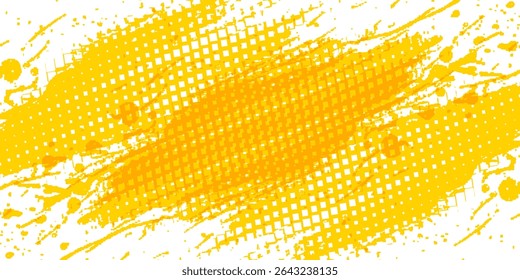 A tinta de cor amarela desenhada à mão pinta pinceladas traçados isolados texto design citação ou texto informação. Elementos gráficos pintados para informações de texto, anúncios, oferta, grande, manchas de splatter, pincel, sobreposição