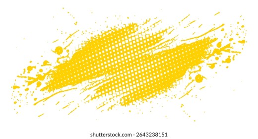 A tinta de cor amarela desenhada à mão pinta pinceladas traçados isolados texto design citação ou texto informação. Elementos gráficos pintados para informações de texto, anúncios, oferta, grande, manchas de splatter, pincel, sobreposição