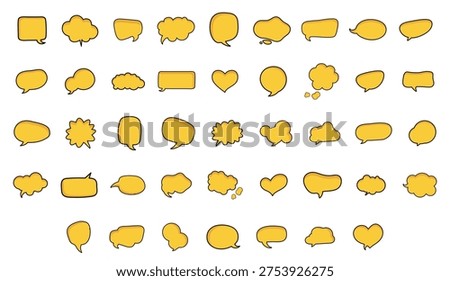 Hand Drawn Yellow Comic Speech Bubble Set Cartoon Chat Balloon Collection