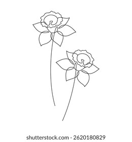 Hand drawn yellow daffodil flower vector. Linear icon. Line continuous drawing. Floral design, botanical print, card, wall art poster, logo, sign, doodle, symbol. Abstract cartoon plant illustration