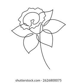 Hand drawn yellow daffodil flower vector. Linear icon. Line continuous drawing. Floral design, botanical print, card, wall art poster, logo, sign, doodle, symbol. Abstract cartoon plant illustration