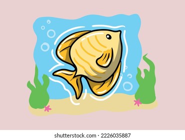 Hand drawn yellow fish swimming sealife animal vector illustration design. Cute yellow fish.