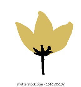 Hand drawn yellow flower isolated. Black outline. Tulip. Simple illustration. Tropical floral doodle element. Spring plant. Wedding design. For post cards, textile, wallpaper and wrapping paper. 