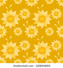 Patrón de flores amarillas dibujadas a mano. Vector de patrón sin foco.
