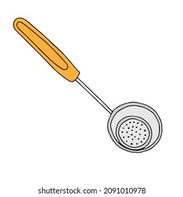 A Hand drawn yellow and gray vector illustration of a metal skimmer isolated on a white background
