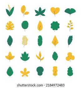 Hand drawn yellow green leaf collection