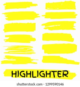 Hand drawn yellow highlight marker lines. . Highlighter drawing design illustration Vector illustration EPS10 