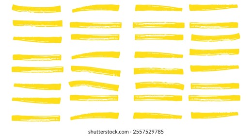 Hand drawn yellow highlight marker lines. Highlighter strokes isolated on  background vector set. Highlighter drawing design illustration . 333
