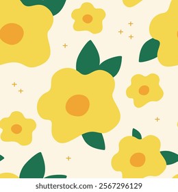 hand drawn yellow joyful floral blooming freshly planted cozy seamless pattern 