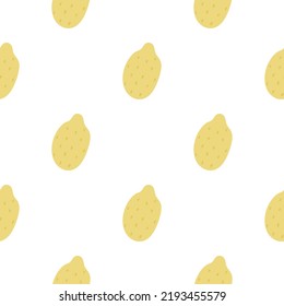 Hand drawn yellow lemons seamless pattern. Continuous background with citrus fruits. Grocery print for textile, packaging, wallpaper and design. Model organic healthy food vector illustration