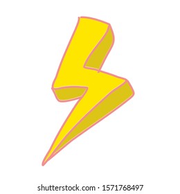 Hand drawn Yellow Lightning Doodle Illustration