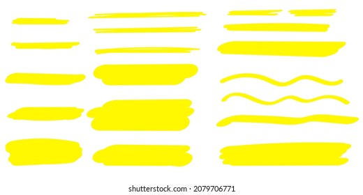 Hand Drawn Yellow Marker Strokes and Highlights Set