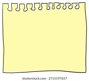 Folha de papel de bloco de notas amarelo desenhado à mão com borda espiral rasgada rabiscar esboço ilustração vetorial