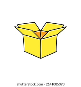 Hand drawn yellow open box isolated on white background