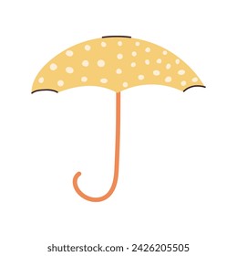 Hand drawn yellow open Umbrella. Accessory for protection from rain in doodle style. Simple minimalist children's illustration isolated on white background.