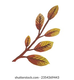 Ropa de árbol amarillo y naranja dibujada a mano con hojas aisladas en fondo blanco.
