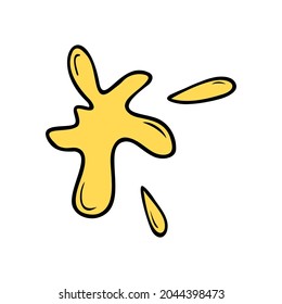 Hand drawn yellow paint spot, drops isolated on a white background. Doodle, simple outline illustration. It can be used for decoration of textile, paper.