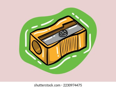 Hand drawn yellow Pencil Sharpener stationary vector drawings, cartoon vector.