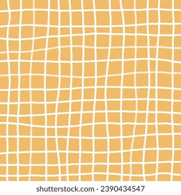 Hand Drawn yellow plaid with simple Vector Pattern. Doodle Cottagecore Checks with Homestead Farmhouse Print wallpaper. Pastel Summer Graphic Background