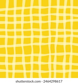 Hand Drawn yellow plaid with simple Vector Pattern of organic lines. Doodle Cottagecore Checks with Homestead Farmhouse Print wallpaper. Pastel Summer Graphic