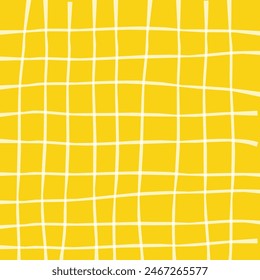 Hand Drawn yellow plaid with simple Vector Pattern of organic lines. Doodle Cottagecore Checks with Homestead Farmhouse Print wallpaper. Pastel Summer Graphic