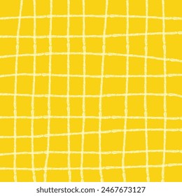 Hand Drawn yellow plaid with simple Vector Pattern of organic lines. Doodle Cottagecore Checks with Homestead Farmhouse Print wallpaper. Pastel Summer Graphic